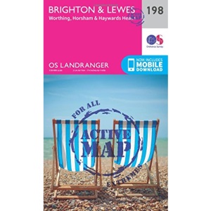 Brighton & Lewes Map | Weatherproof | Worthing, Horsham & Haywards Heath | Ordnance Survey | OS Landranger Active Map 198 | England | Walks | Cycling | Days Out | Maps | Adventure