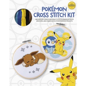 Pokémon Cross Stitch Kit: Includes patterns and materials to stitch Pikachu & Piplup, & Evee, and charts for 16 other Pokémon projects